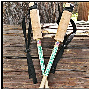 American Trekking Pole Green Hiker Cork Grip Poles