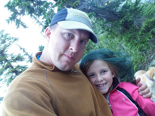 Jeff and daughter at Waptus River in the Alpine Lakes Wilderness, WA
