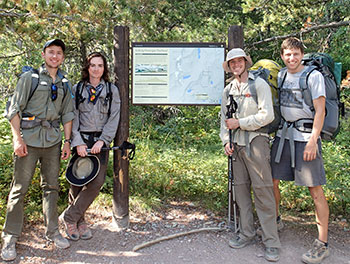 Daniel with college roommates at trail head for Iceberg Lake-Ptarmigan Pass